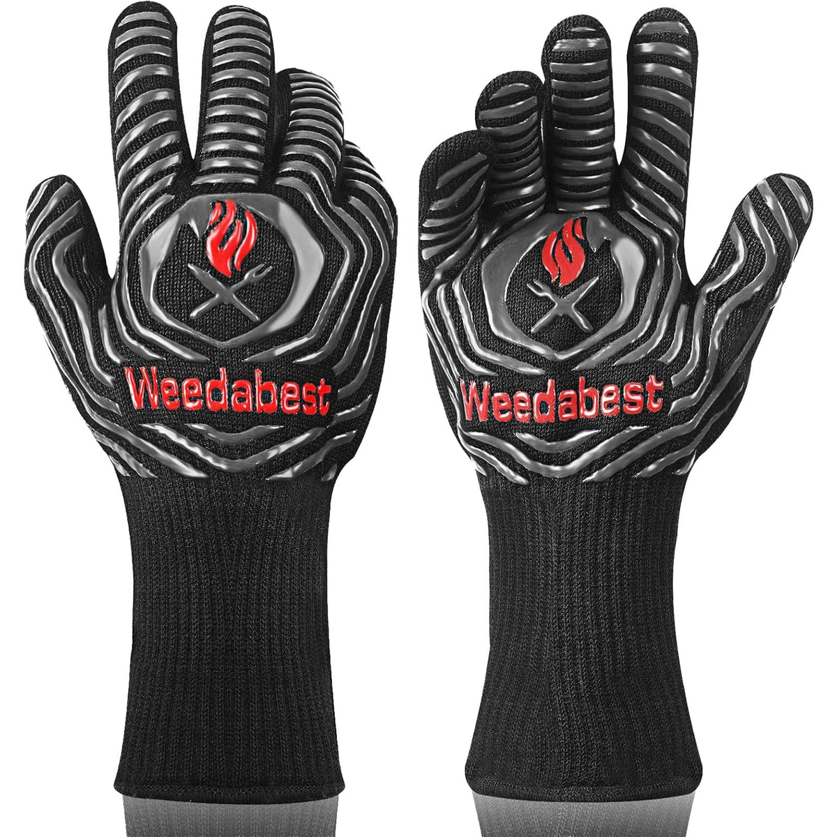 WEEDABEST Hot BBQ Gloves Heat Resistant Kitchen Oven Mitts Professional Long Heat Resistant Cooking Gloves for Grill,Grilling,Smoker,Barbeque,13.5 inch-Gray