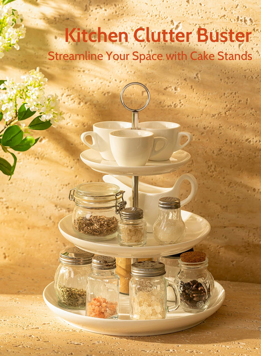 Sweese 3 Tier Cupcake Stand- White Porcelain Cake Stand- Dessert Stand, Tiered Serving Trays for Parties