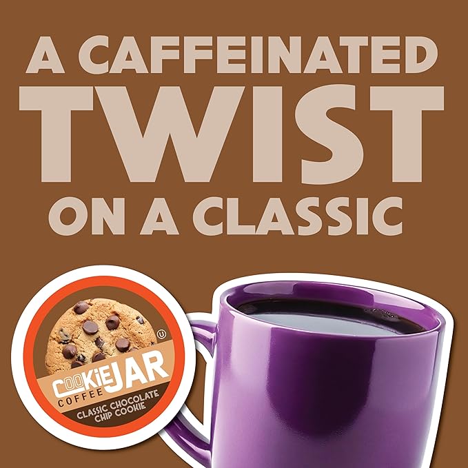 Cookie Jar Chocolate Chip Coffee Pods, 40 Single-Serve Pods, Compatible with Keurig K Cup Brewers, Convenient Brewing, Smooth Aroma