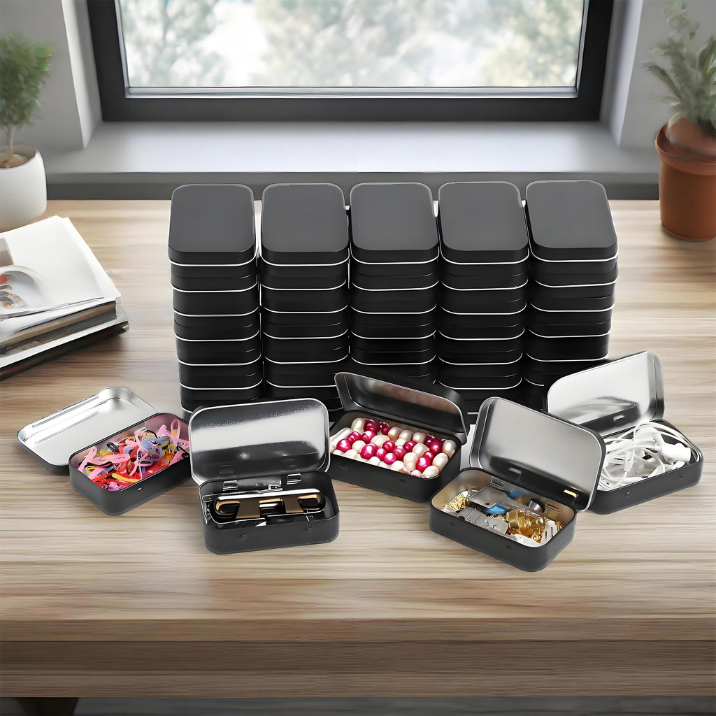 Small Metal Box With Lid-Cookie Tins Metal Tins With Lids Lens Wipes Storage Container Mini Portable Box,Empty Hinged Tin,For Organize Mint Candy Jar,Sewing Tools,DIY Gift Boxes(Black 20 Pcs)