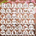 JULBEAR Breast Cancer Awareness Cookie Stencils, 36pcs Pink Ribbon Reusable Coffee Decoration Stencils Templates Tools for Cookies Baking Painting Dessert Decoration DIY Breast Cancer Awareness Party
