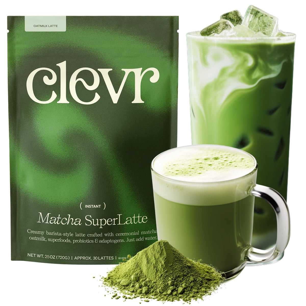 Clevr Turmeric Powder, Golden Milk Instant Latte Mix, Superfood Powder with Lions Mane, Reishi Mushroom, Organic Spices, Coconut Cream, Ashwagandha, Serve Hot or Iced, (14 Lattes)