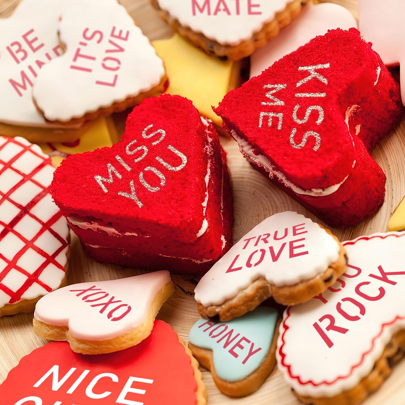 36 Pcs Valentine's Day Conversation Hearts Cookie Stencils for Baking