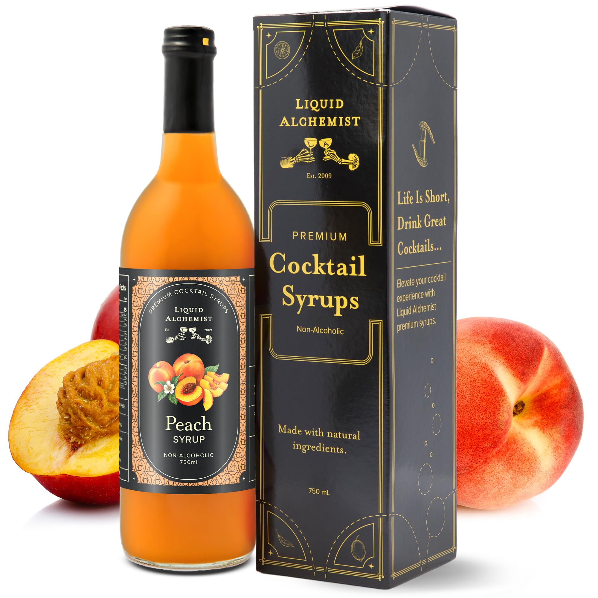 Liquid Alchemist Peach Syrup for Cocktails | Real Ingredients Make our Peach Syrup for Drinks a Perfect Bellini Mix | Small Batch, Non-GMO & Vegan | 25.4 oz Drink Mixer, Pack of 1