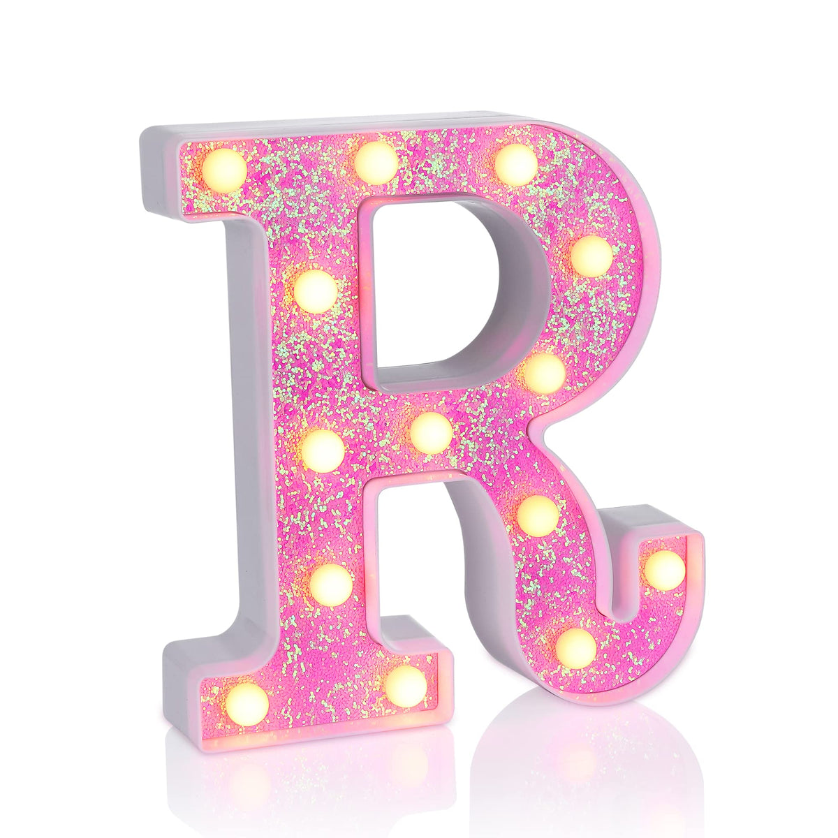 Foaky LED Letter Lights Sign Marquee Light Up Letters Sign for Night Light Wedding/Birthday Party Battery Powered Christmas Lamp Home Bar Decoration(R)
