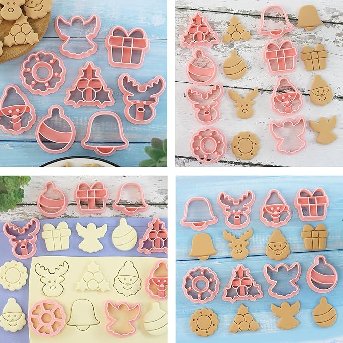 8Pcs Christmas Cookie Cutters, 3D Cookie Cutter Set, Snowman Deer Gift Cutters Cake Baking Fondant Embosser Stamps Christmas Party DIY Cake Decorating Tools