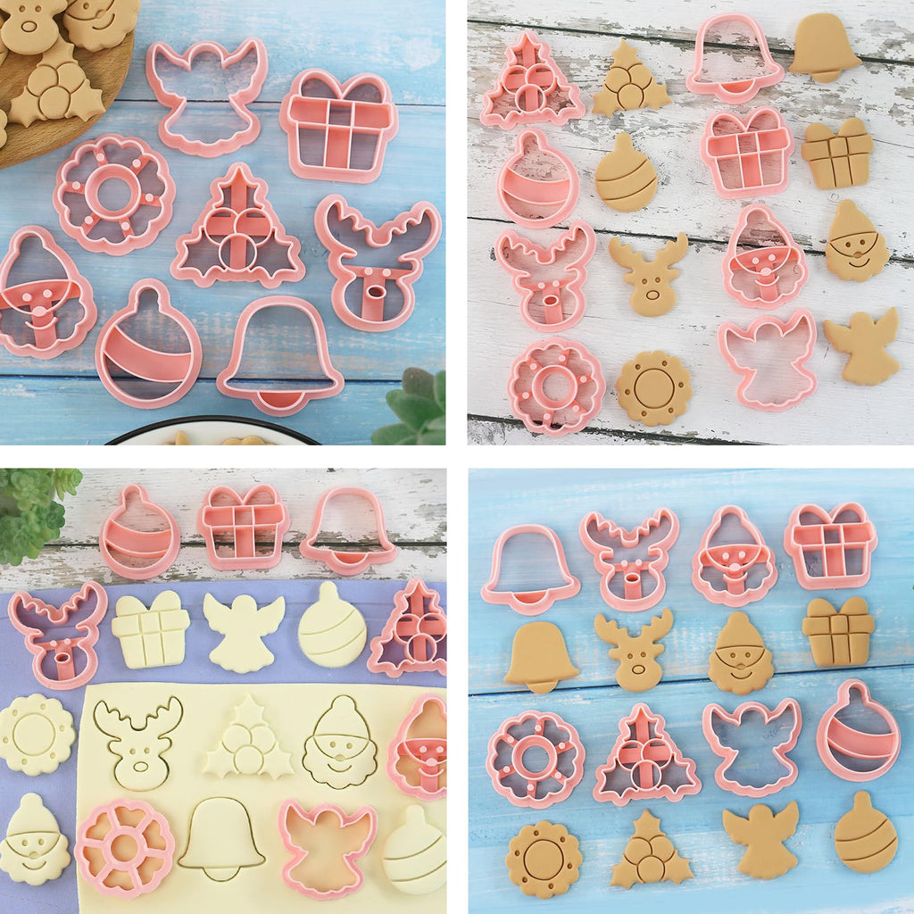 GULELAYAR 8Pcs Christmas Cookie Cutters, 3D Cookie Cutter Set, Snowman Deer Gift Cutters Cake Baking Fondant Embosser Stamps Christmas Party DIY Cake Decorating Tools