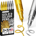 ARTISTRO 6 Gold & Silver Metallic Acrylic Paint Pens – 0.7mm Extra Fine Tip Paint Pens for Crafts, Rock Painting, Greeting Cards, Ornament Decor, DIY Art