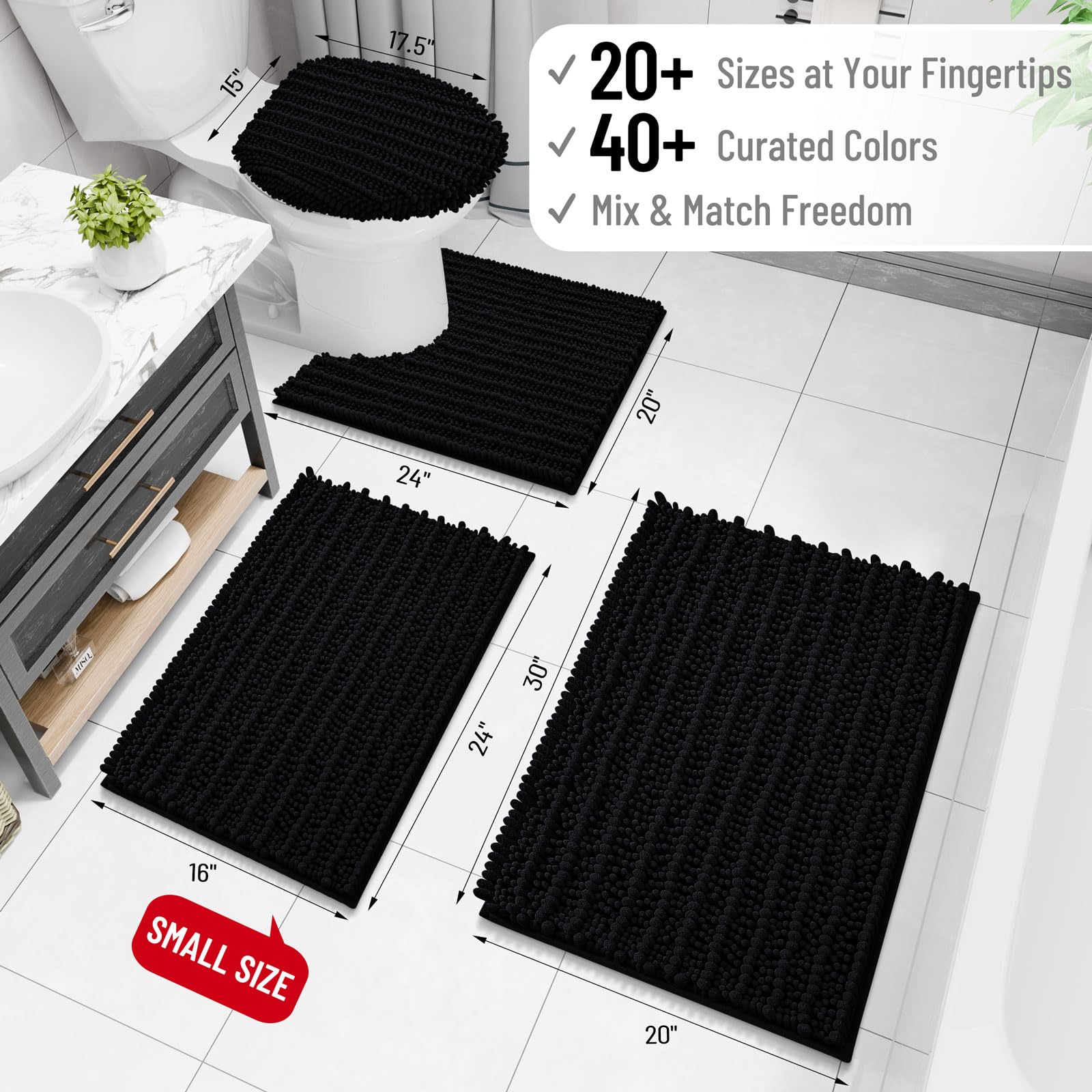 Arotive Bathroom Rugs Mat 47x20, Soft Absorbent Chenille Shaggy Bath Mat