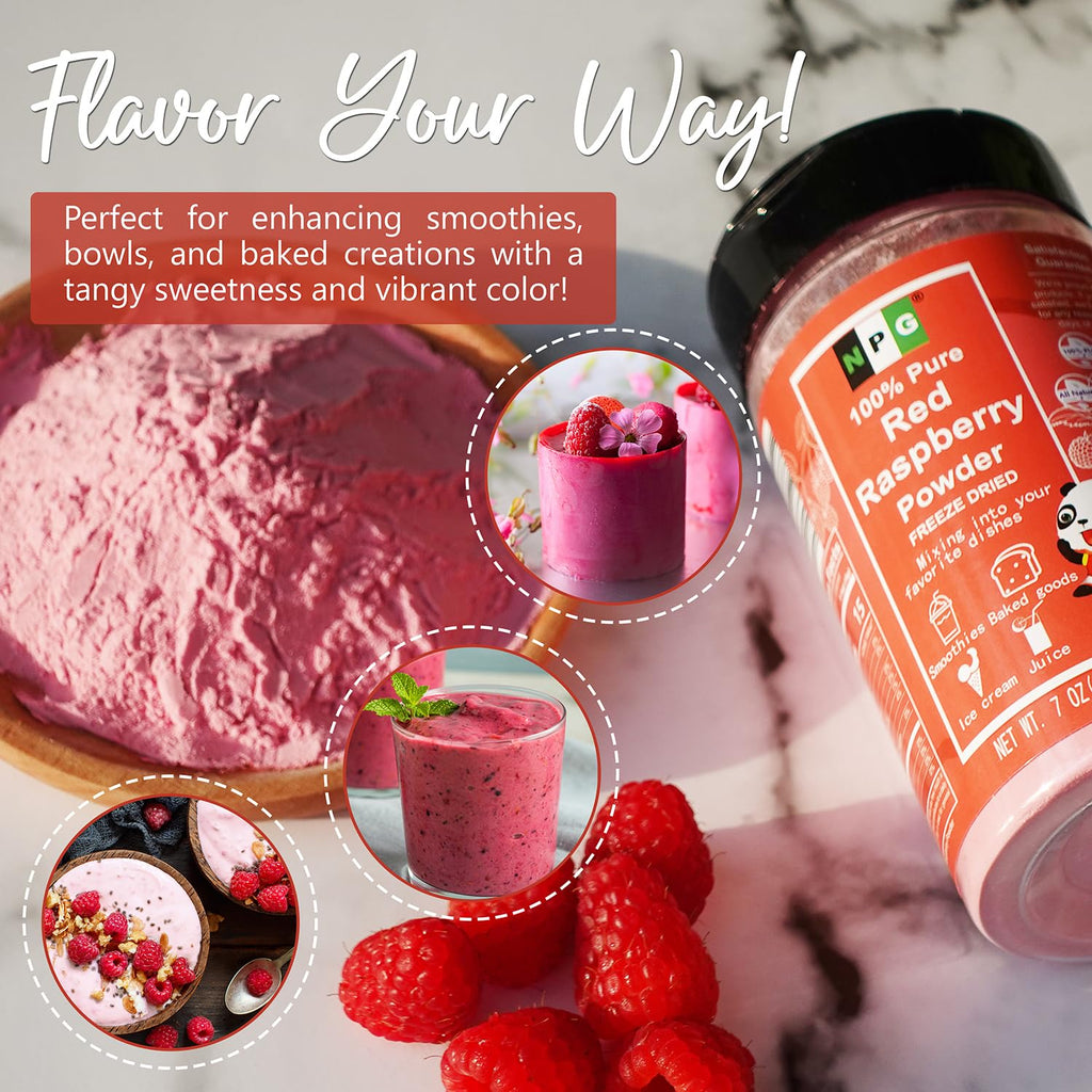 NPG Freeze Dried Red Raspberry Juice Powder 7 oz, Seedless Superfood Powder