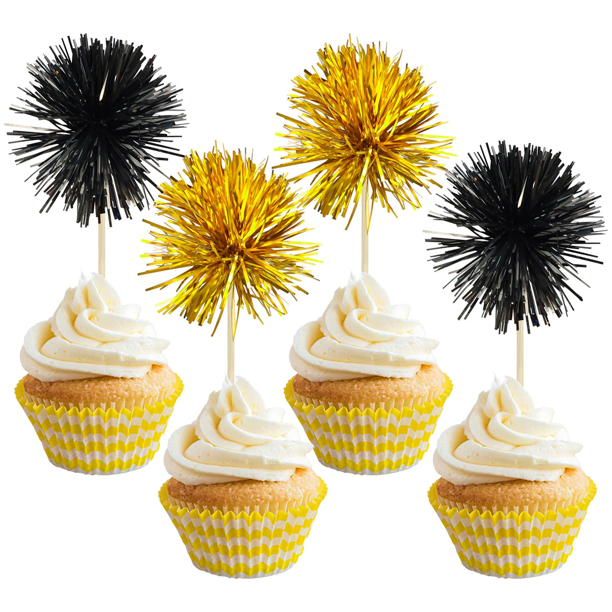 Gyufise 30Pcs Foil Firework Cupcake Toppers Sparkle Tinsel Cake Toppers Tinsel Drink Cake Decoration Cocktail Picks for Birthday Wedding Graduation Party Supplies Dark Blue