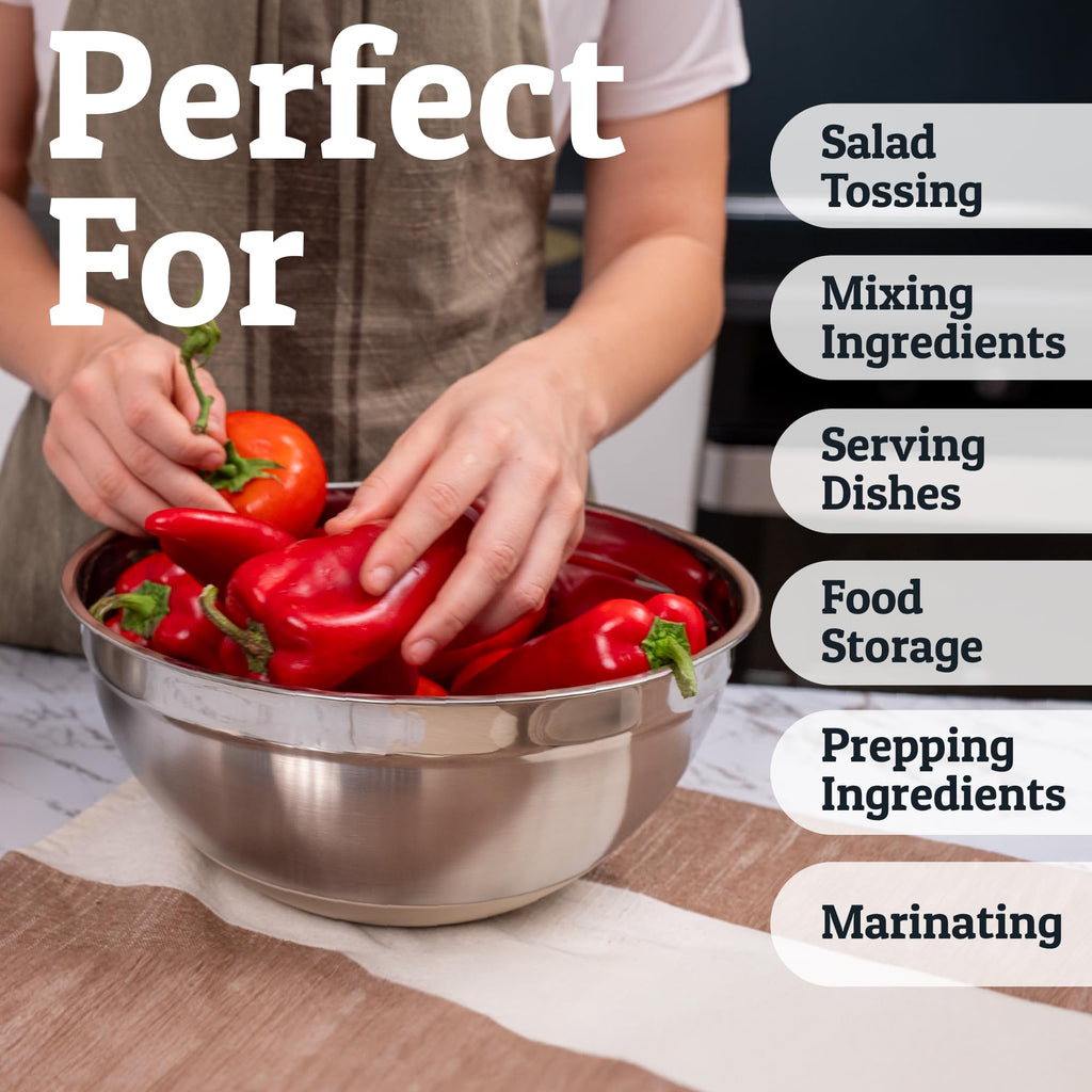 Priority Chef 6pc Stainless Steel Mixing Bowls with Lids Set, 7 Qt, Khaki