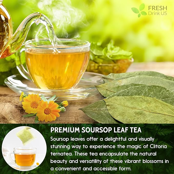 40 Premium Soursop Graviola Leaf Tea Bags, 100% Natural and Pure from Soursop Leaves, Handmade, Made With Natural Materials-Corn Fiber Tea Bag, Sugar/Caffeine/Gluten Free, Hoja Guanabana Tea