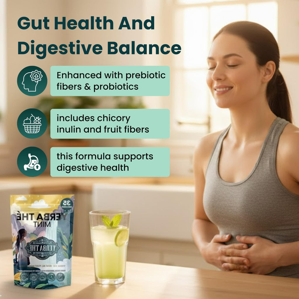 Yerba Mate Instant Tea Powder - Sugar Free Organic Yerba Mate Tea 350g - Supports Gut Health with Probiotics & Prebiotics, Brain Fog Relief, Clean Energy, Focus & Relaxation - Mint - 35 Servings