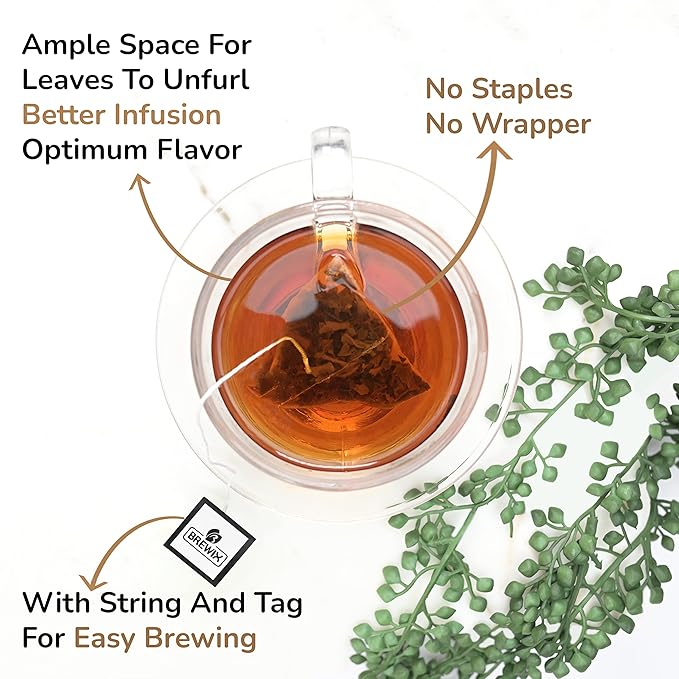 BREWIX, Earl Grey Tea Bags (22 Pyramid Tea Bags) Long Leaf Indian Black Tea with Bergamot, Packed in Resealable Ziplock Pouch | Black Tea with Bergamot
