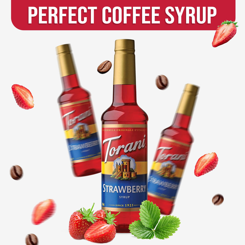 Jimoco® Syrup Pump Dispenser + Torani® Strawberry Syrup, 25.4 oz - Coffee Syrup Pump & Flavoring Bundle