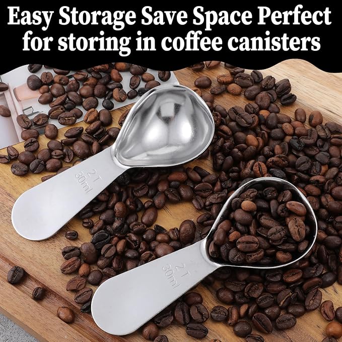 2 Pcs 2 Tbsp Scoop, Stainless Steel 2 Tablespoon Capacity, 30ml Short-Handled Coffee Scoop for Ground Coffees Fits Inside Canisters