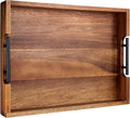 Joy&Grace Acacia Wood Ottoman Tray with Handles 16.7" x 12.8"