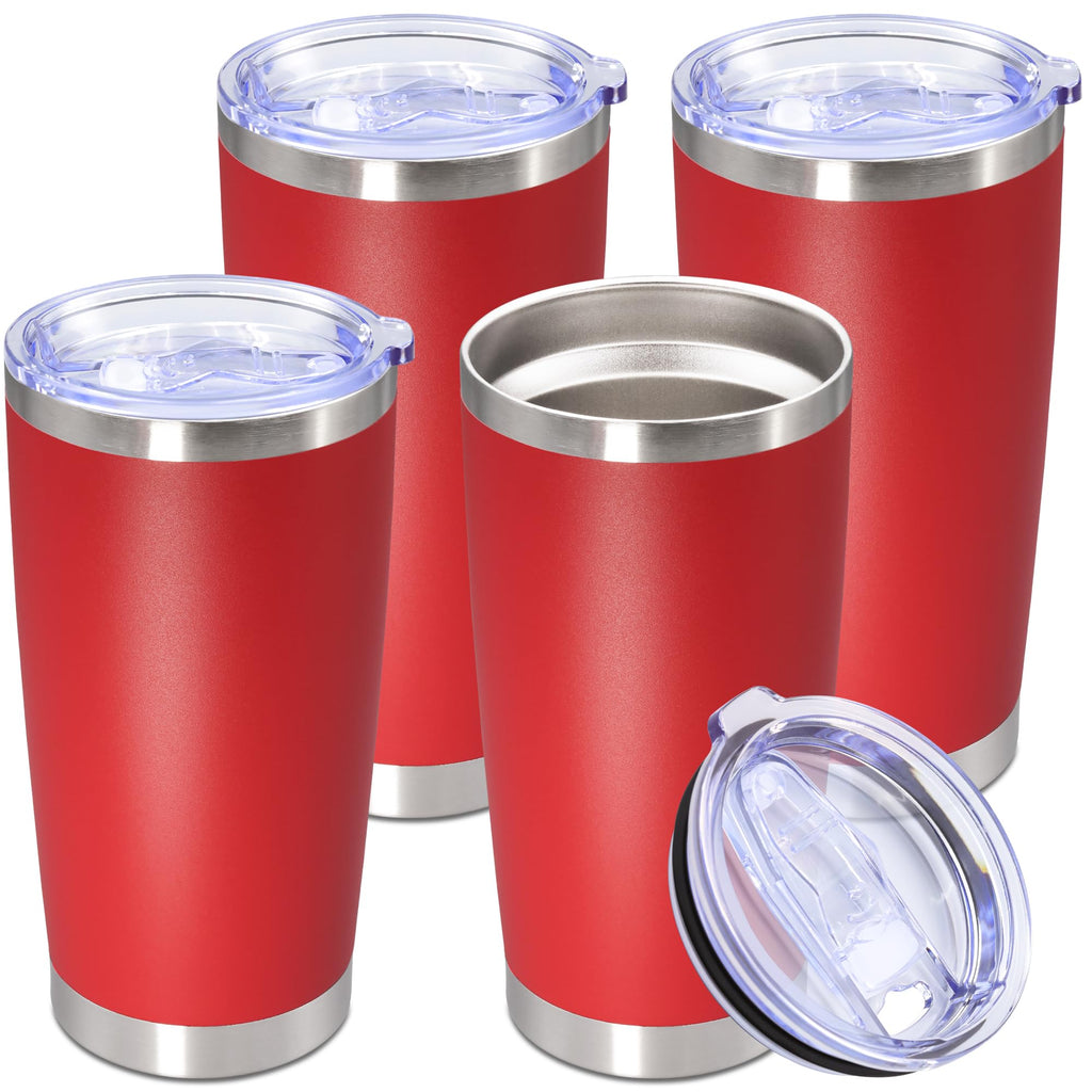 AUWBON 20oz Tumbler Stainless Steel Tumbler Coffee Tumbler with Lid Red, 4P