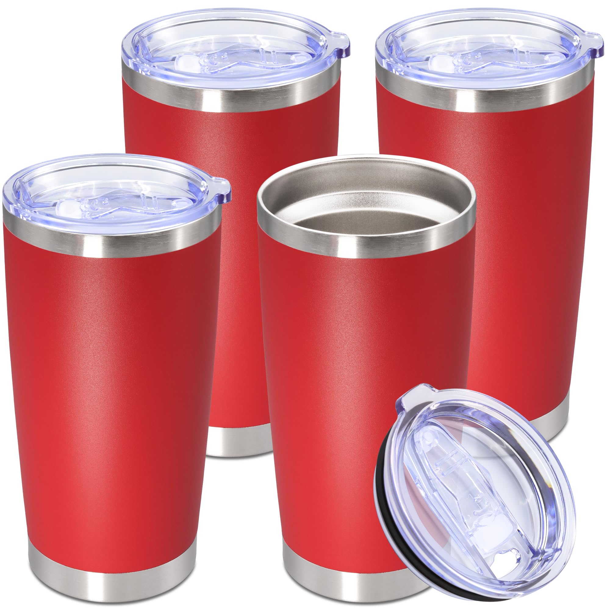 AUWBON 20oz Tumbler Stainless Steel Tumbler Coffee Tumbler with Lid Red, 4P