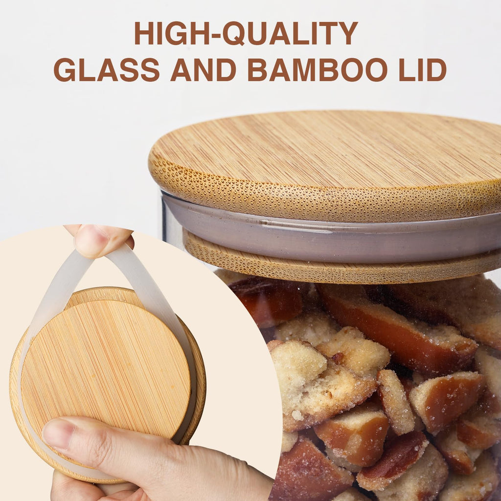 SHOWIN 34oz Glass Food Storage Jars, Glass Jars with Bamboo Lids, Kitchen Storage Jars, Set of 8, Canisters with Airtight Lids for Spice, Coffee, Cookie, Pantry Organizers