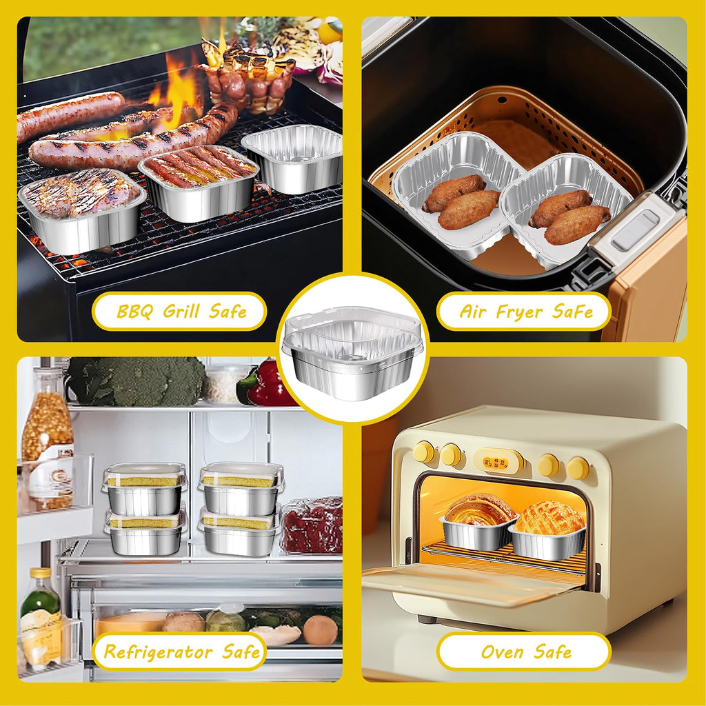 Ksmxos 25 Pack Square Mini Cake Pans with Lids,Mini Loaf Pans with Lids,Aluminum Foil Baking Cups,Disposable Ramekins Cupcake Cups,Dessert Cups for Wedding Birthday Party Picnics,5oz (Silver)