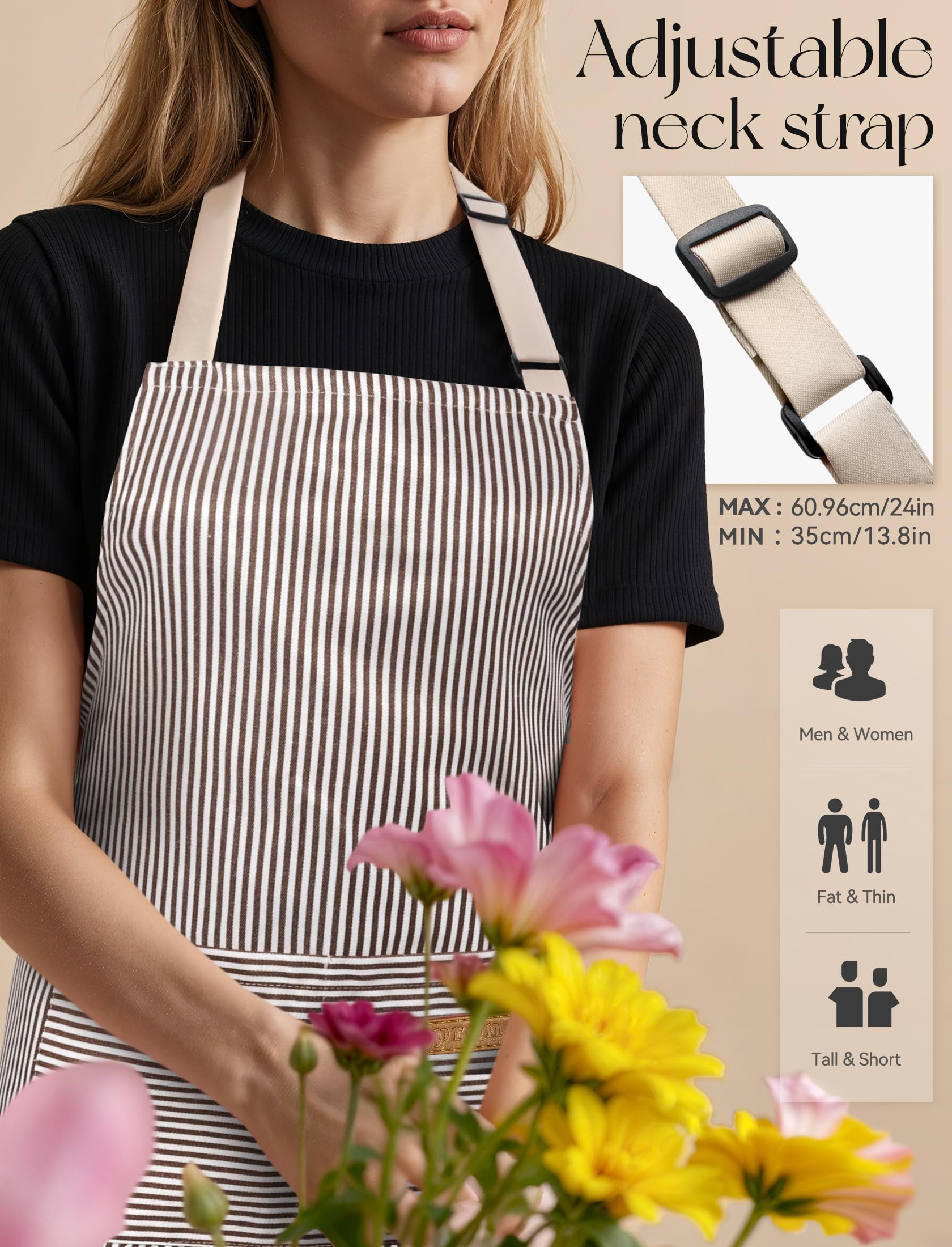 Cardkiss 2 Pack Kitchen Cooking Aprons, Soft Aprons for Women Men with 2 Pockets Chef Apron with Adjustable Neck Strap and Long Tie