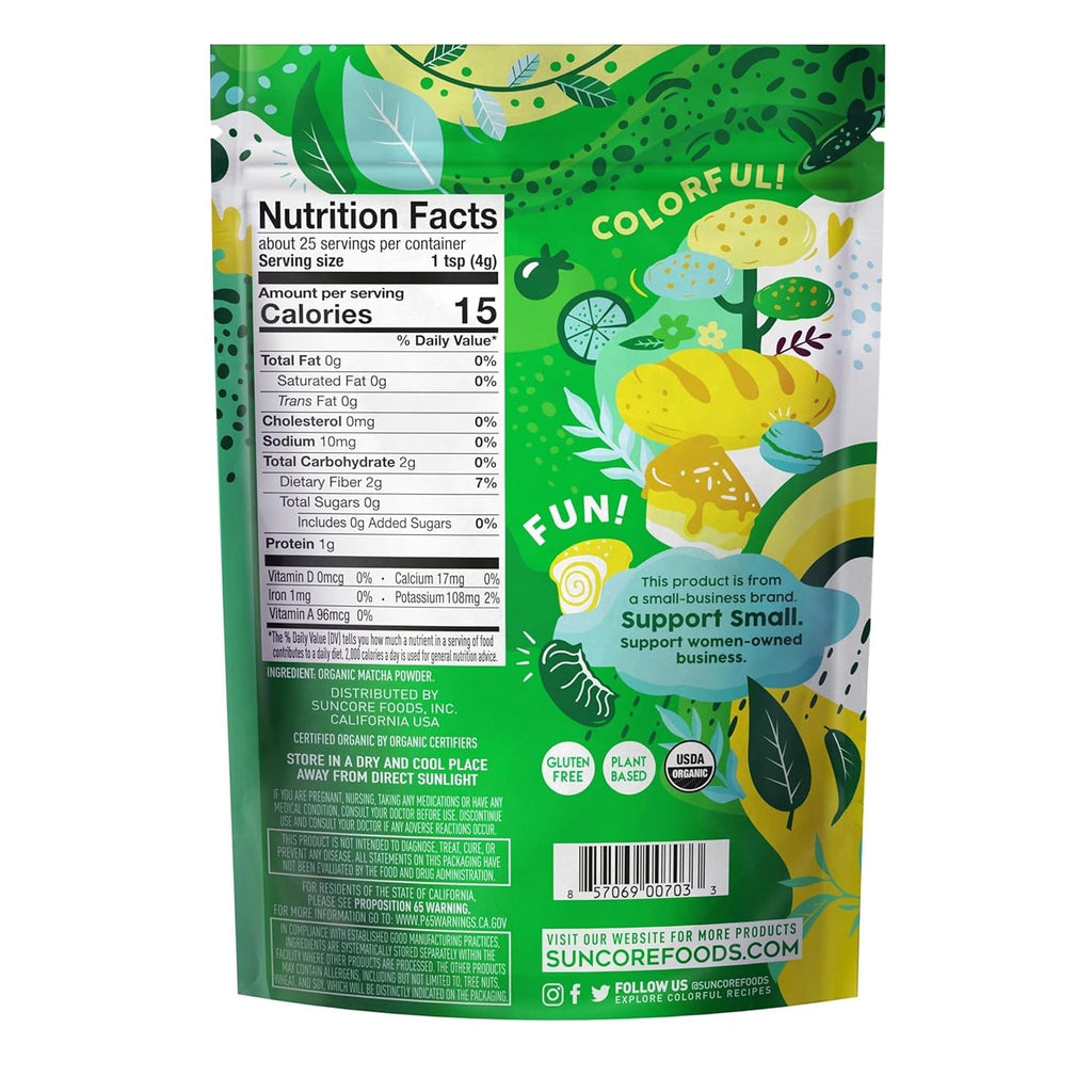Suncore Foods Organic Midori Jade Matcha Powder 3.5oz | Gluten Free | Vegan
