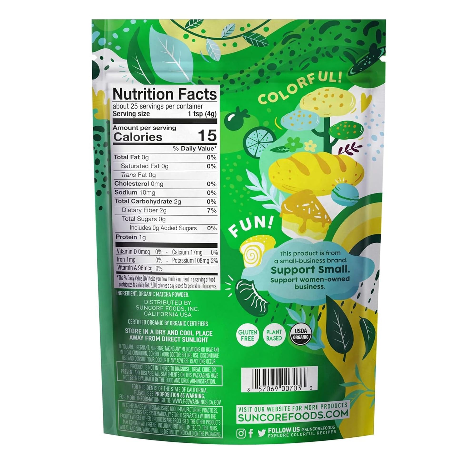 Suncore Foods Organic Midori Jade Matcha Powder 3.5oz | Gluten Free | Vegan