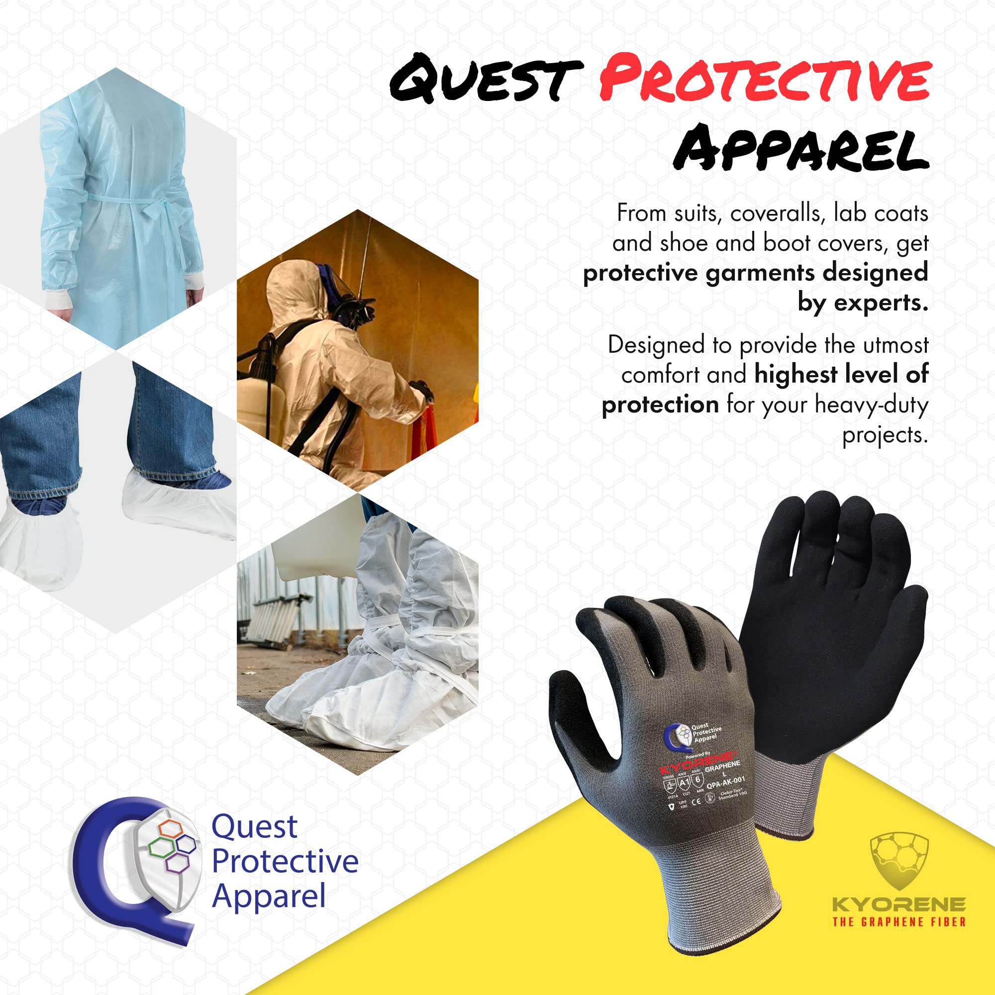 Quest Cut Resistant Work Gloves, ANSI A1, Large, Pack of 3