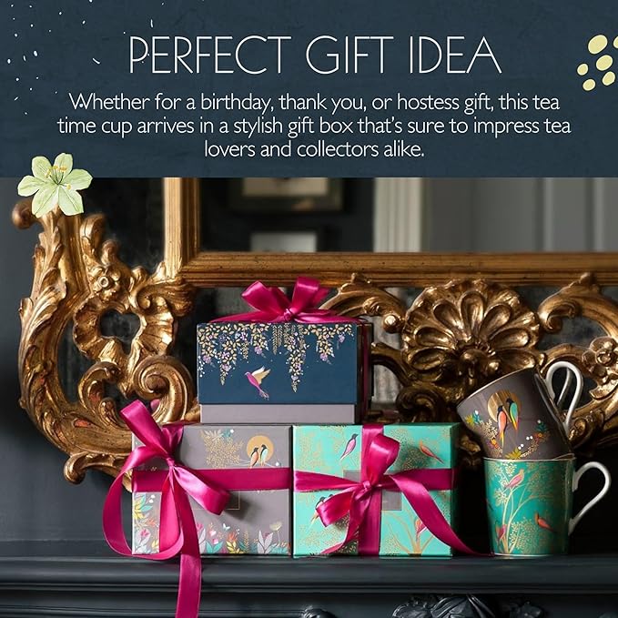 Portmeirion Sara Miller Chelsea 12oz Tea Cup, Emerald Green - Fine China Coffee Mug with Hummingbird Motif - Elegant Tea Party Cup for Afternoon Tea Moments - Great Gift for Her/Mother