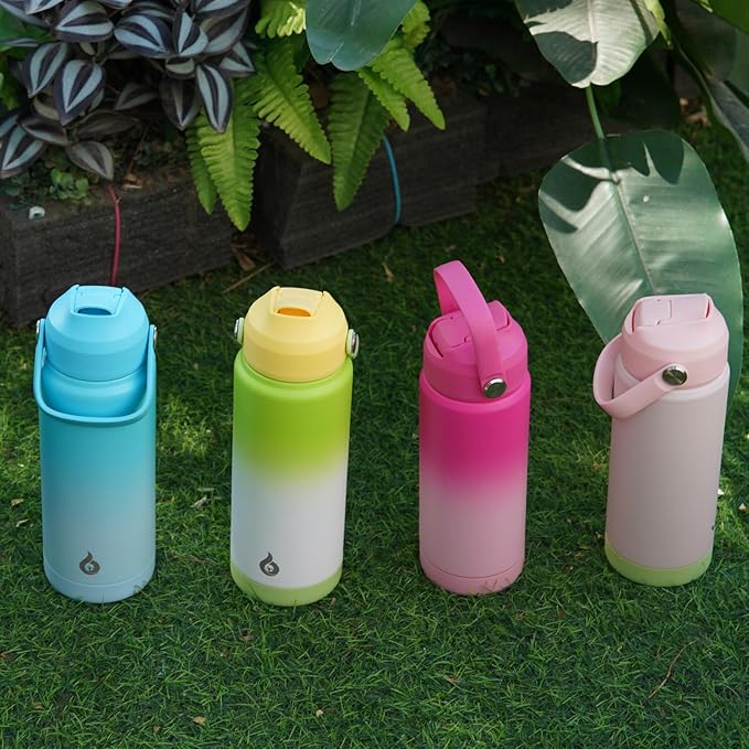BJPKPK Insulated Water Bottle with Straw Lid, 12oz Thermos Water Bottles, Flex Handle & Non-slip Boot, BPA Free Leak Proof Stainless Steel Metal Thermos, Tumblers, Cups,Pearl Pink