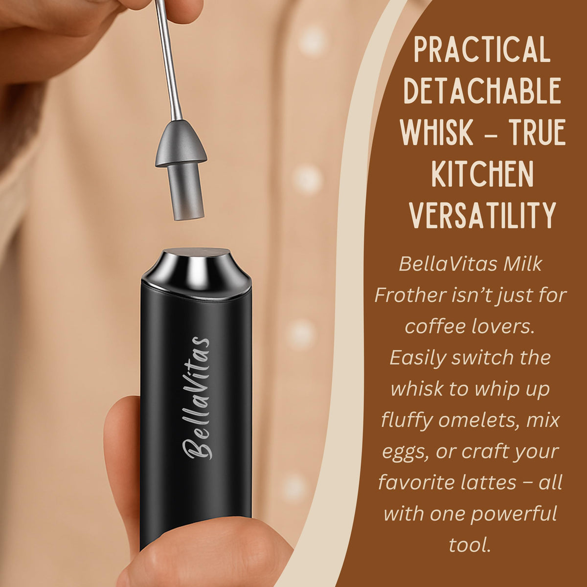 BellaVitas Milk Frother Handheld Rechargeable 3-Speed Electric Frother Wand Whisk Foam Maker Drink Mixer with Stand, 2 Whisks, Spice Shaker, Art Stencils, Art Pen for Coffee Latte, Cappuccino, Black