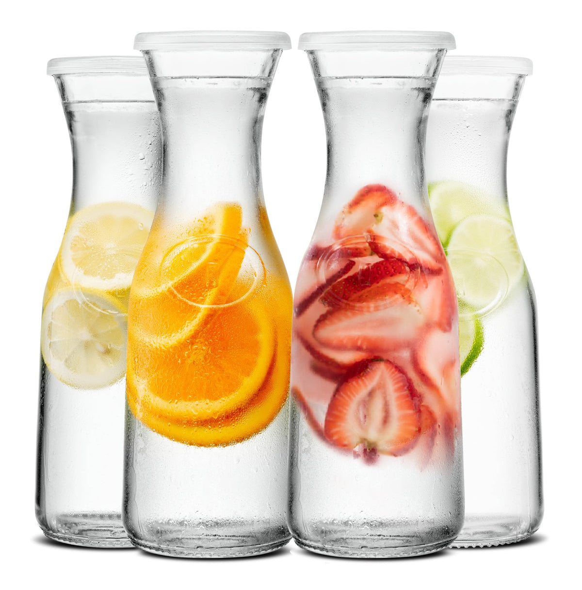 Kook Glass Carafes with Lids, for Mimosas Wine & Juice, Set of 3, Clear