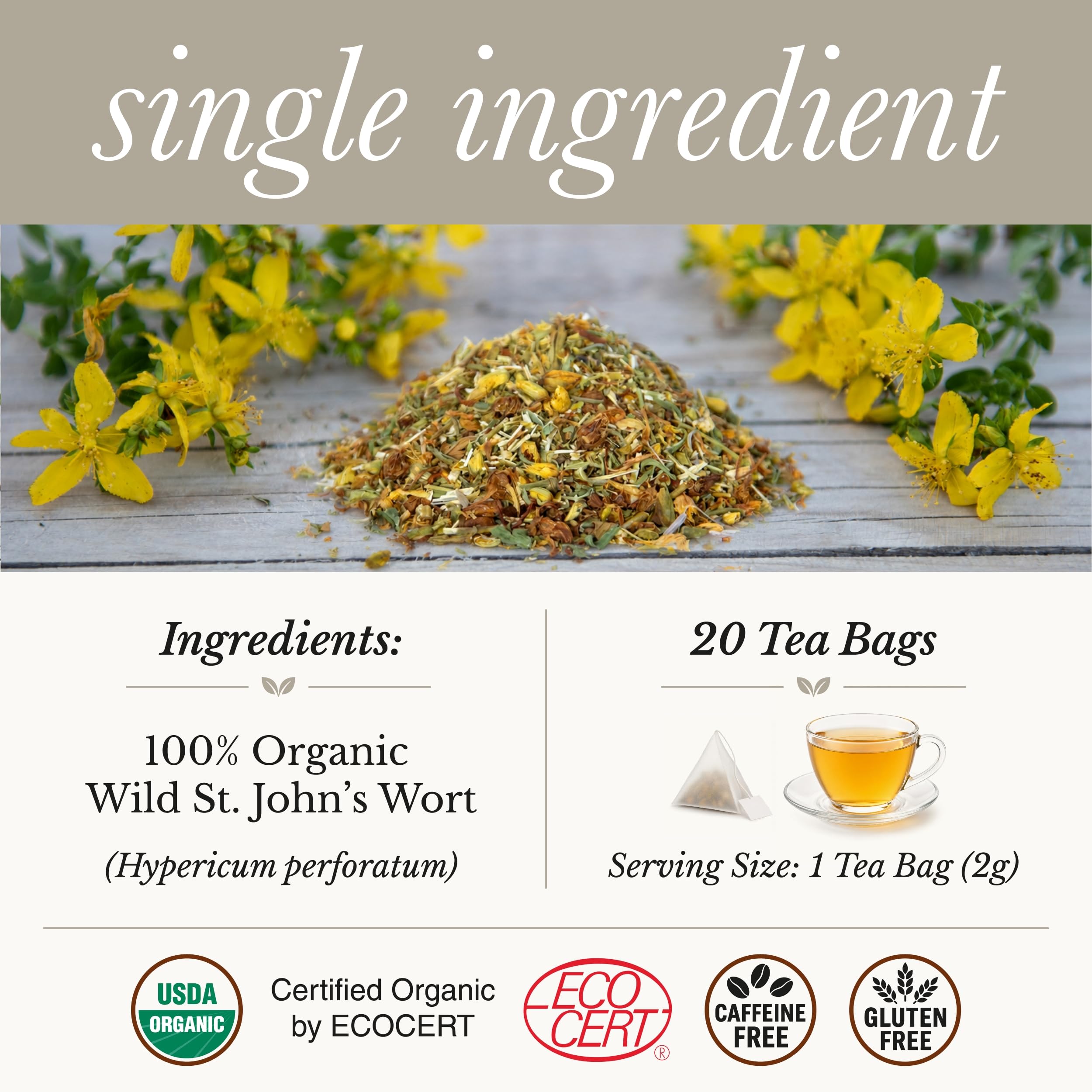 Wild Bliss Organic St Johns Wort Herbal Tea, Mood Balance, 20 Tea Bags