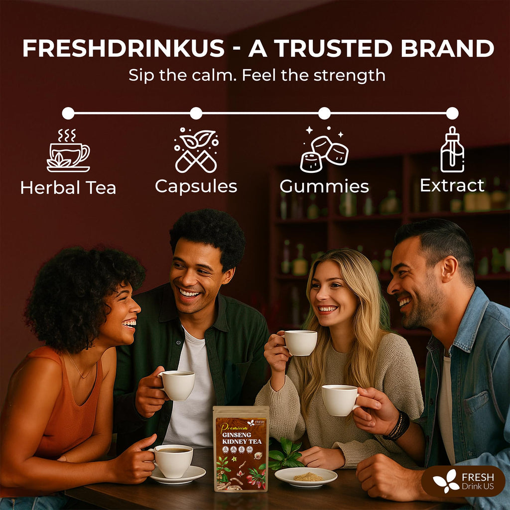 FreshDrinkUS, Ginseng Kidney Tea – 30 Packs of Herbal Detox & Vitality Support | 100% Natural Roots & Berries | Caffeine-Free | Adaptogenic Blend for Energy, Kidney Health, and Wellness