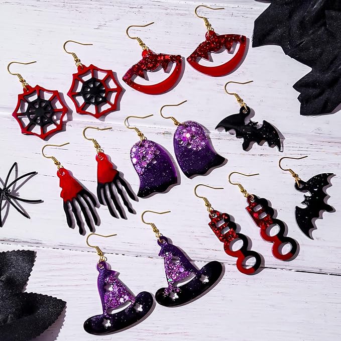 Halloween Resin Earrings Mold 3pcs Mini Skull Resin Jewelry Molds, Bat Pumpkin Coffin Silicone Mold for Earring Pendant Bracelet Keychain Making Kit DIY Epoxy Ornaments Holiday Gifts
