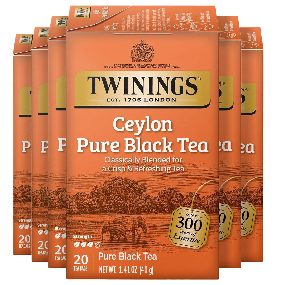 Twinings English Breakfast Black Tea Individually Wrapped Bags, 20 Count (Pack of 6), Flavourful, Robust, Caffeinated, Enjoy Hot or Iced, 120 Teabags