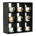 Helsin 9 Grid Vintage Coffee Mug Display Rack, 16inch Wall Mounted Wooden Curio Shadow Box Shelf, Cup Floating Shelves Display and Organizer (Black)