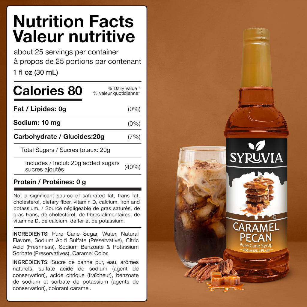 Syruvia Coffee Syrup, Caramel Pecan Flavored Syrup for Drinks, Lattes, and Desserts – 25.4 fl oz