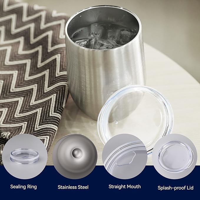 DOMICARE Stainless Steel Wine Tumbler Bulk with Lid, Personalized Insulated Tumblers Set, 12oz Travel Coffee Cups Pack of 8, ss steel