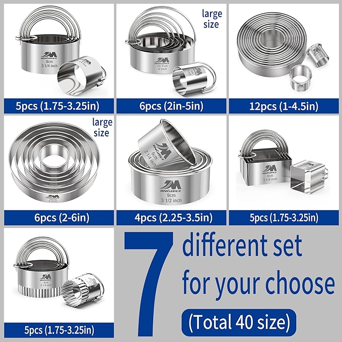 Biscuit Cutter Set for baking 2inch 2.5inch 3inch 3.5inch 4inch 5inch large size Round Metal Baking Rings with handle for Pastry, Biscuits, and Dough Cutting 6pcs set GIFT Package