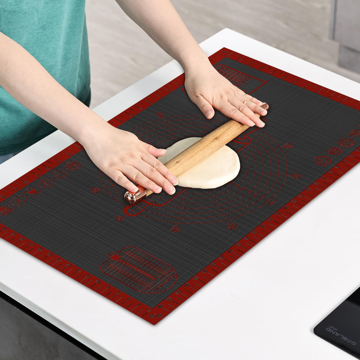 Cook's Aid Silicone Pastry Mat Extra Large with Measurements 26''x16'' for Reusable,Non-slip Silicone Baking Mat, Counter, Dough Rolling, Oven Liner,Fondant/Pie Crust, Red
