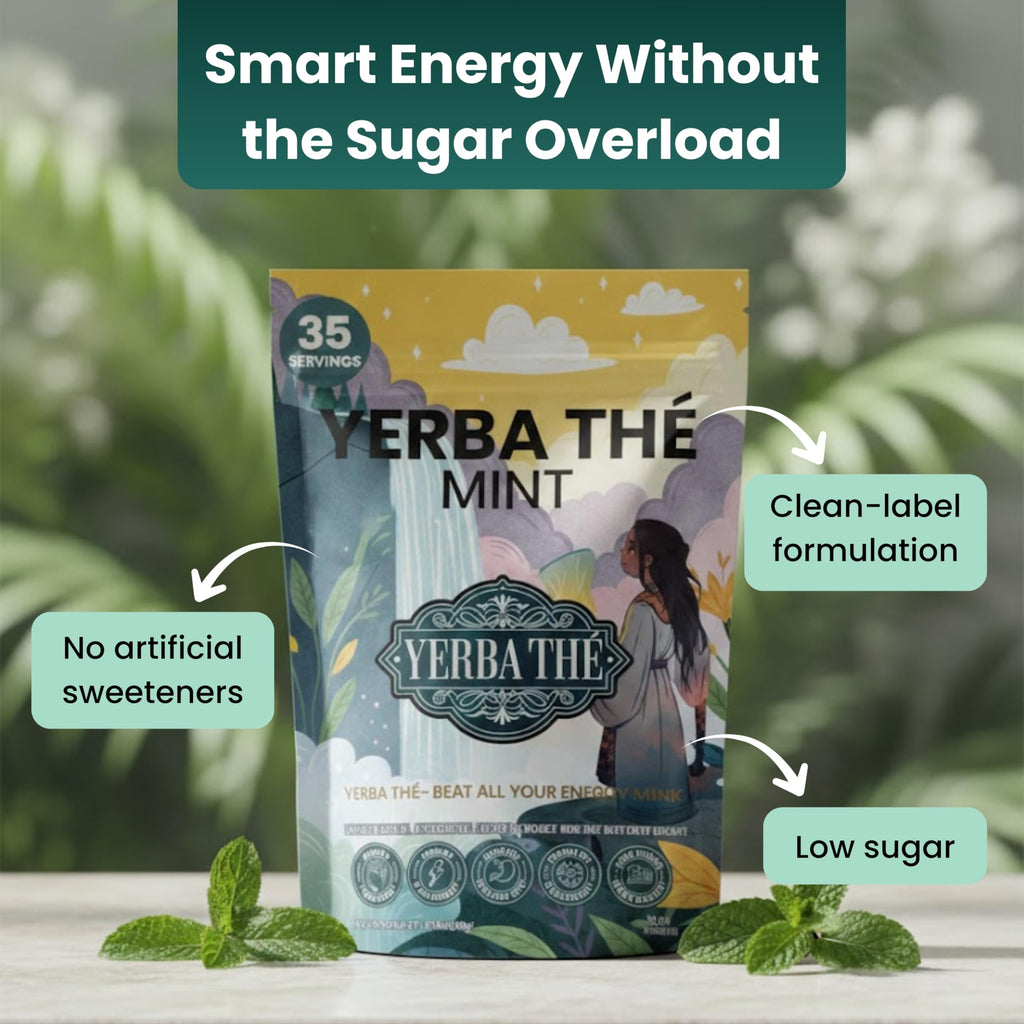 Yerba Mate Instant Tea Powder - Sugar Free Organic Yerba Mate Tea 350g - Supports Gut Health with Probiotics & Prebiotics, Brain Fog Relief, Clean Energy, Focus & Relaxation - Mint - 35 Servings