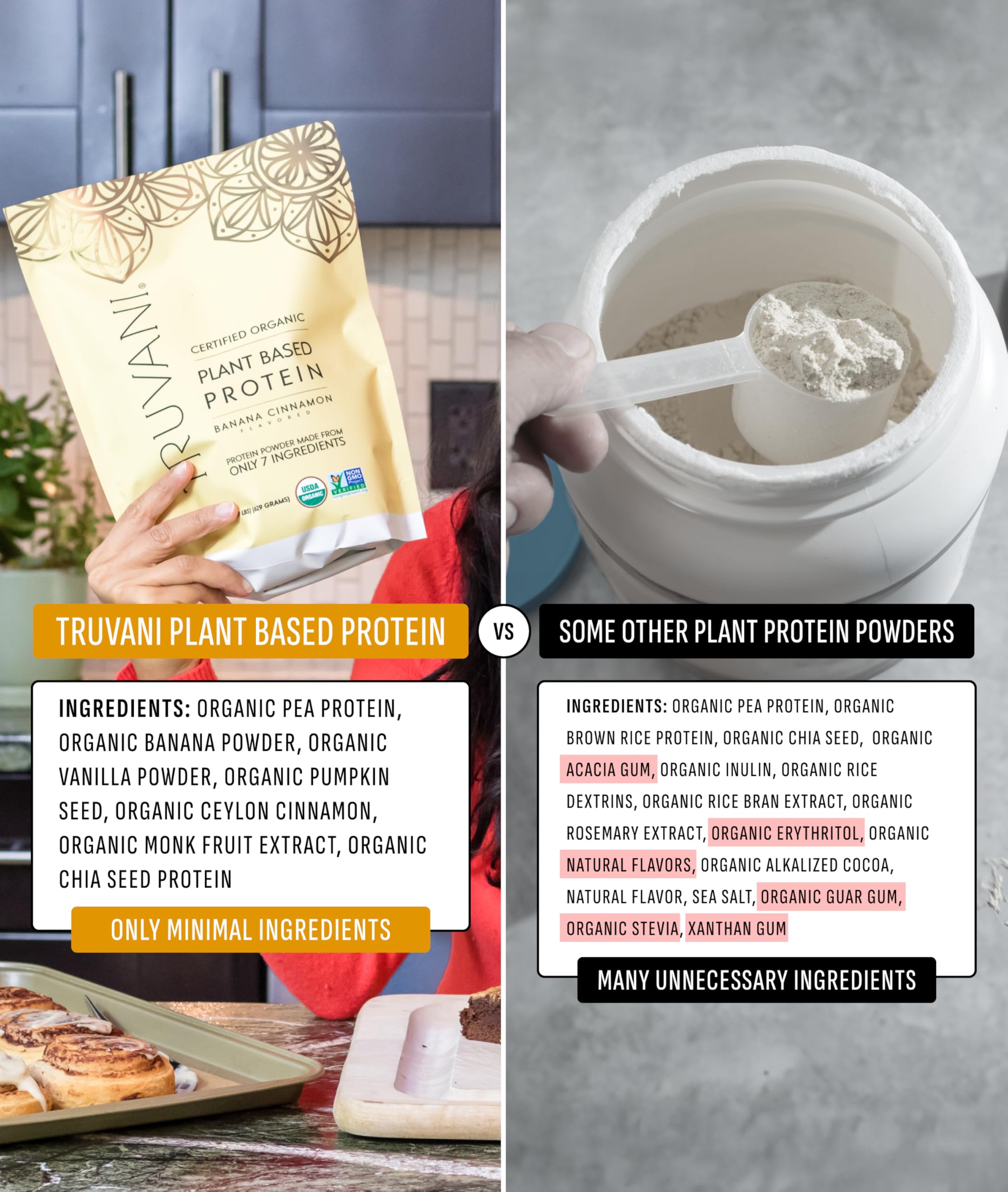 Truvani Organic Plant Based Protein Powder | Banana Cinnamon | 10 Servings