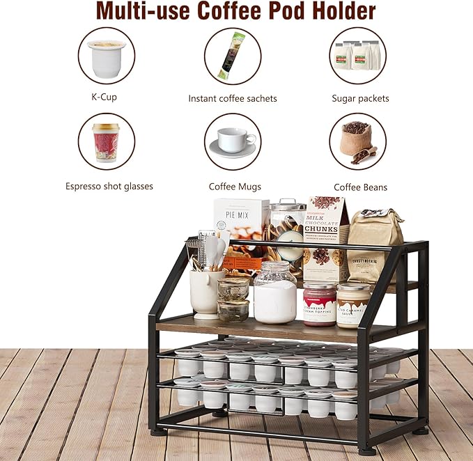 Coffee Pod Drawer Holder K-Cup Holder Drawer for 56 Coffee Pods Storage 4-Tier Coffee Pod Holder Organizer Coffee Station Organizer for Countertop Kitchen Office Coffee Bar Accessories