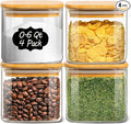 Glass Storage Jars with Bamboo Lid,Airtight Kitchen Canisters for Baking, Food Jar Container for Spices Cookie Tea Coffee Beans Snacks (4 pack 0.6qt)