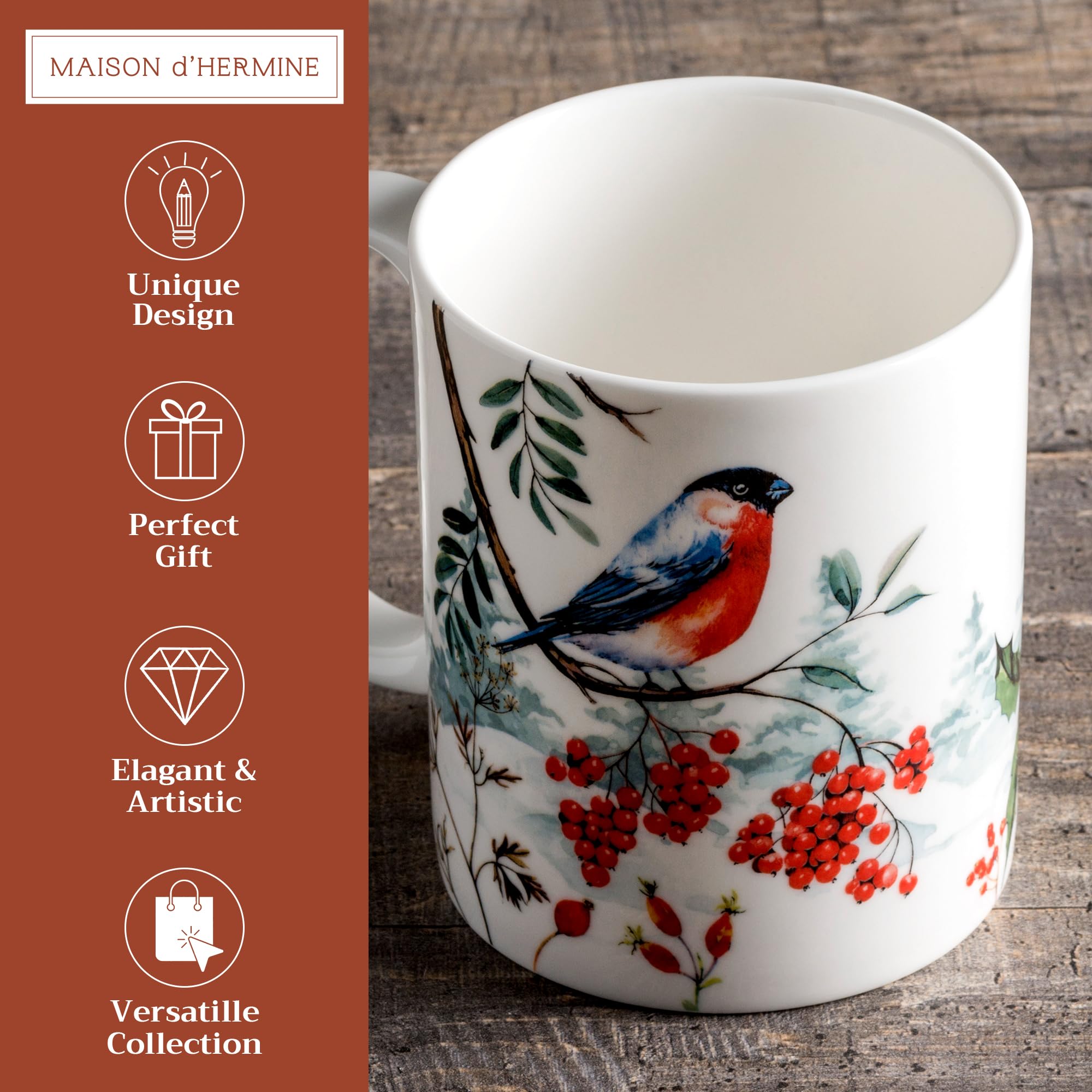 Maison d' Hermine Coffee Mug with Handles Tea Cups (15 Ounce, Pack of 1)