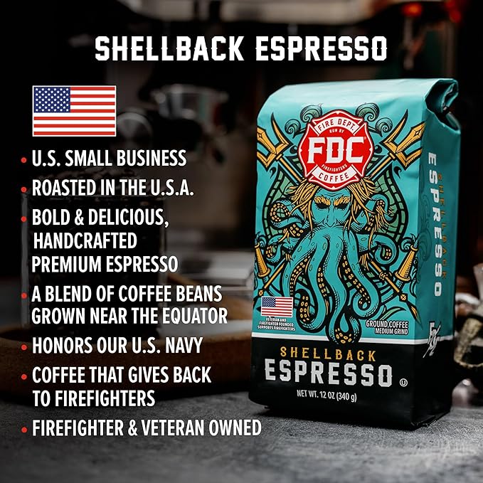 Fire Department Coffee Shellback Espresso Whole Bean Coffee-12oz,Pack of 12