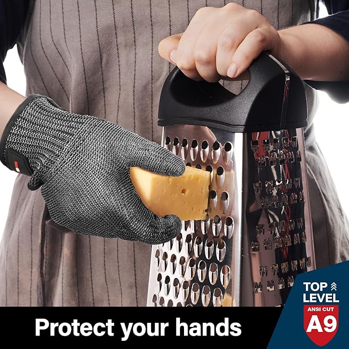 Schwer Ultimate Cut Resistant Gloves Beyond ANSI A9, Reinforced Stainless Steel Glove, Food Grade Mesh Metal Gloves for Butcher Meat Cutting, Oyster Shucking, Mandoline, Non-PFAS, PR1708 (M, 1 Pcs)